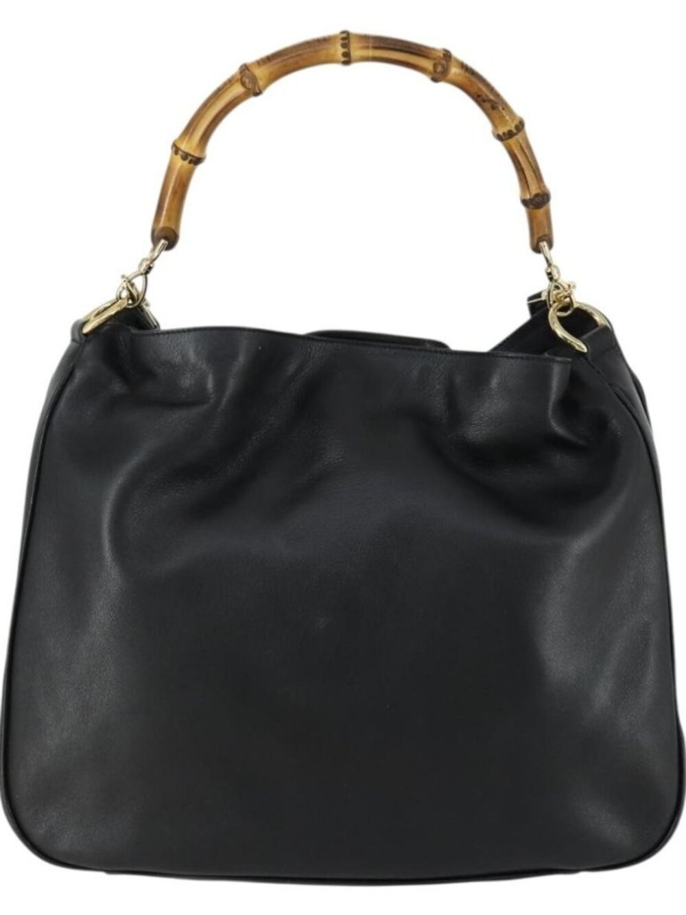 Authentic GUCCI Bamboo Shoulder Bag Leather 2way Black Gold 001 1577 - Picture 9 of 16